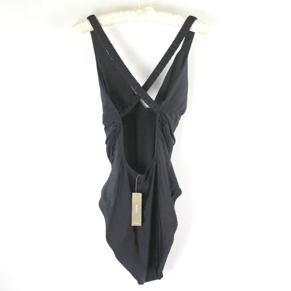 J. Crew Scrunchie Strap Plunge Black One Piece Swimsuit 12 NWOT